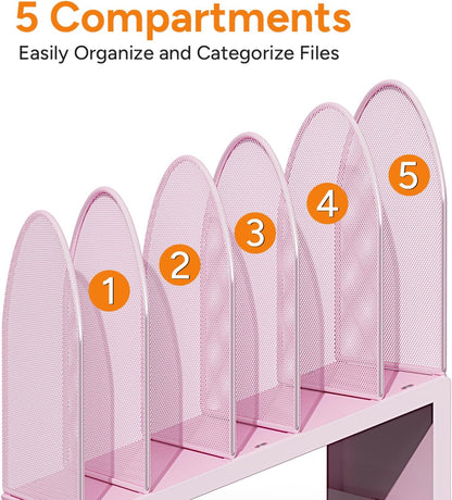 5-Section Desk File Organizer Metal Mesh Folder Organizer, Black