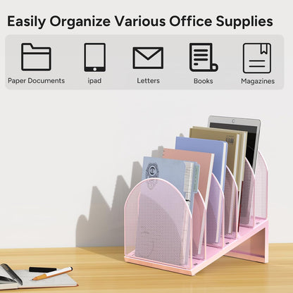 5-Section Desk File Organizer Metal Mesh Folder Organizer, Black