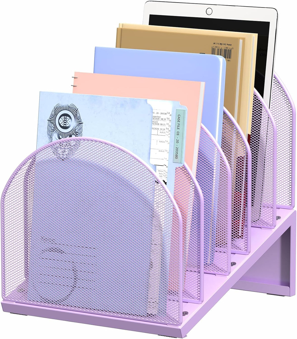 5-Section Desk File Organizer Metal Mesh Folder Organizer, Black