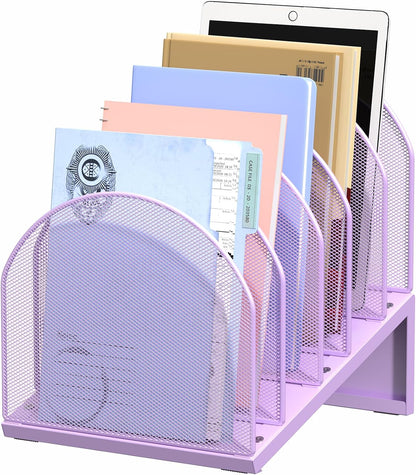 5-Section Desk File Organizer Metal Mesh Folder Organizer, Black