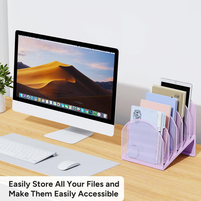 5-Section Desk File Organizer Metal Mesh Folder Organizer, Black