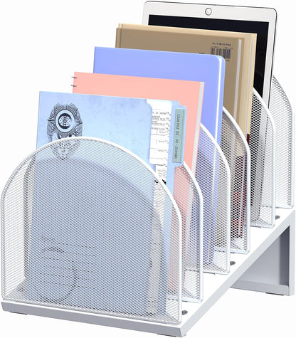 5-Section Desk File Organizer Metal Mesh Folder Organizer, Black