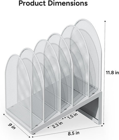 5-Section Desk File Organizer Metal Mesh Folder Organizer, Black