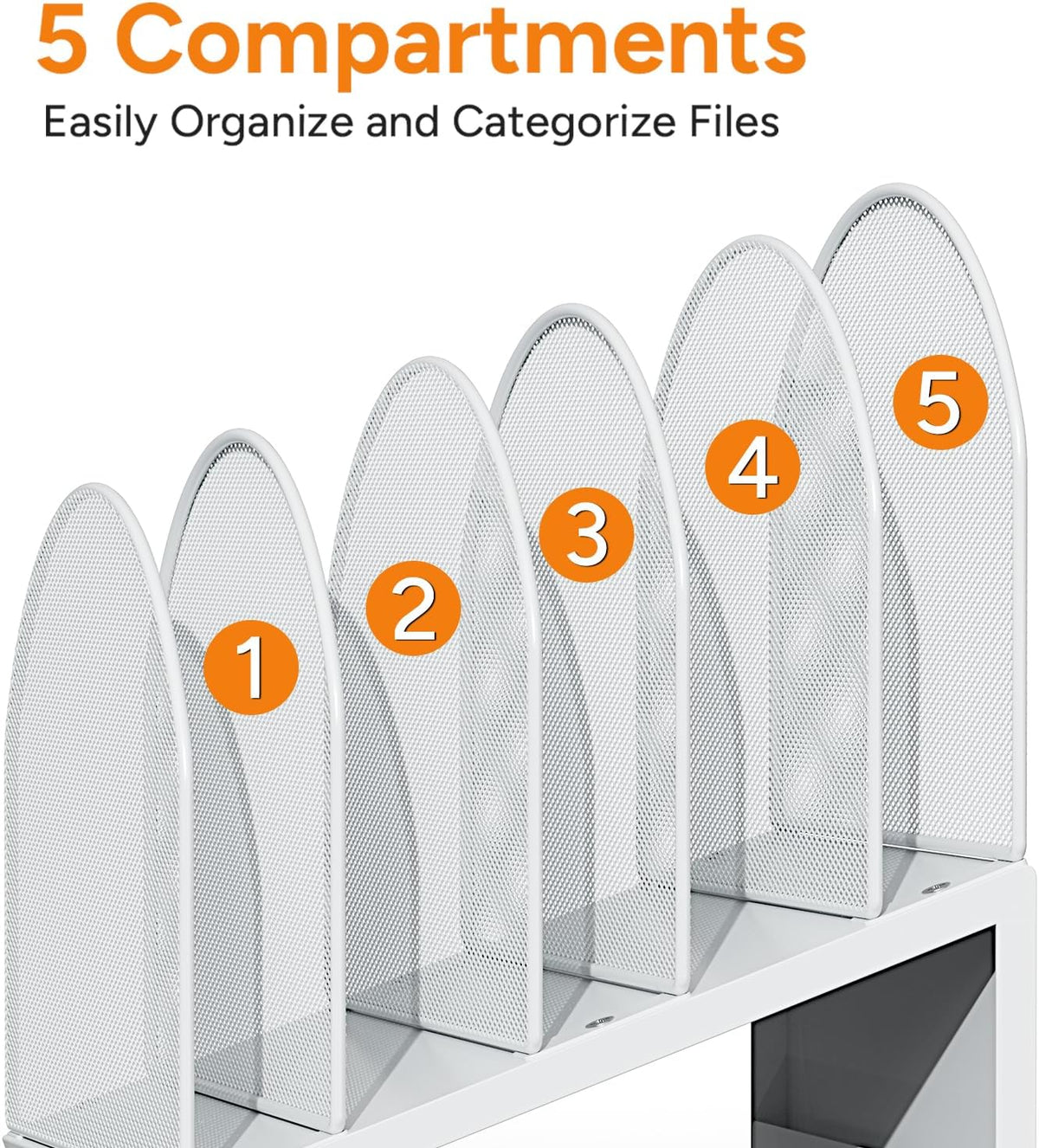5-Section Desk File Organizer Metal Mesh Folder Organizer, Black
