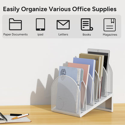 5-Section Desk File Organizer Metal Mesh Folder Organizer, Black