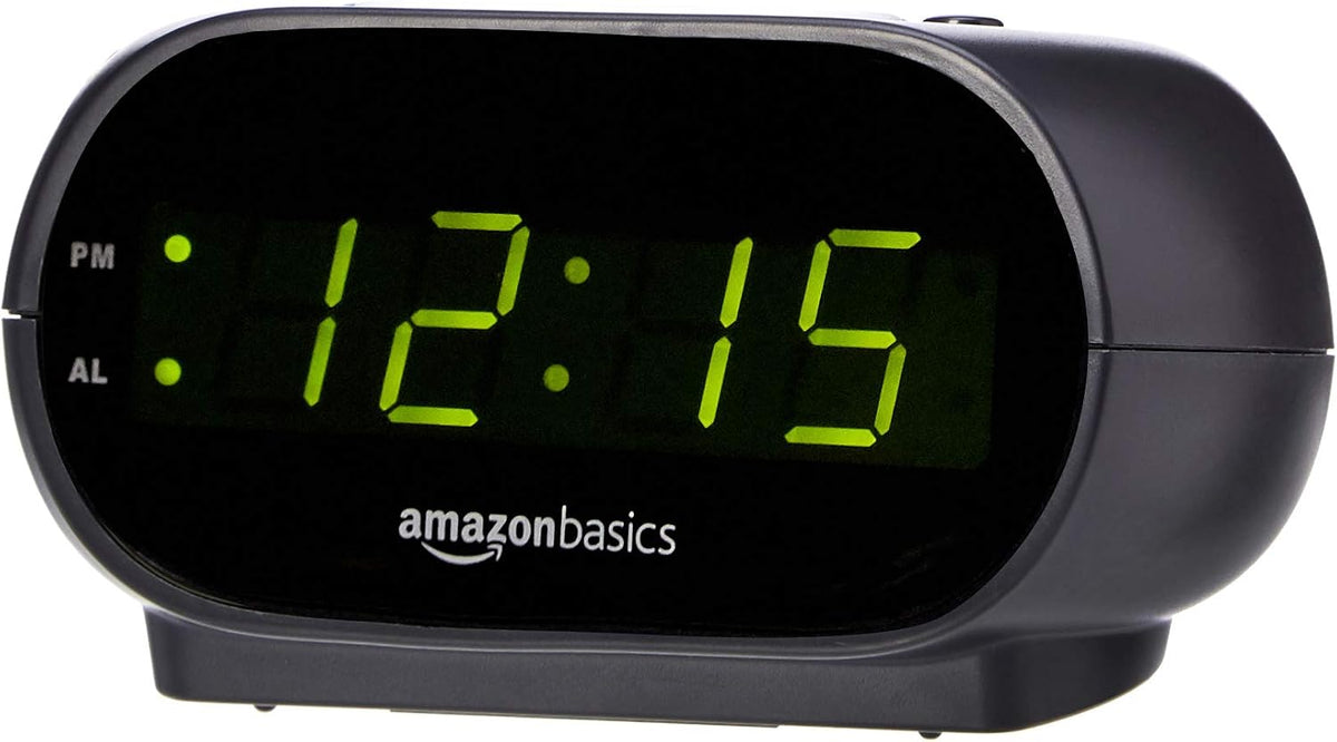 Small Digital Oval Alarm Clock with LED Display, Nightlight, Snooze Function & Battery Backup, Black, 4.5 x 3.5 x 2.4 Inches