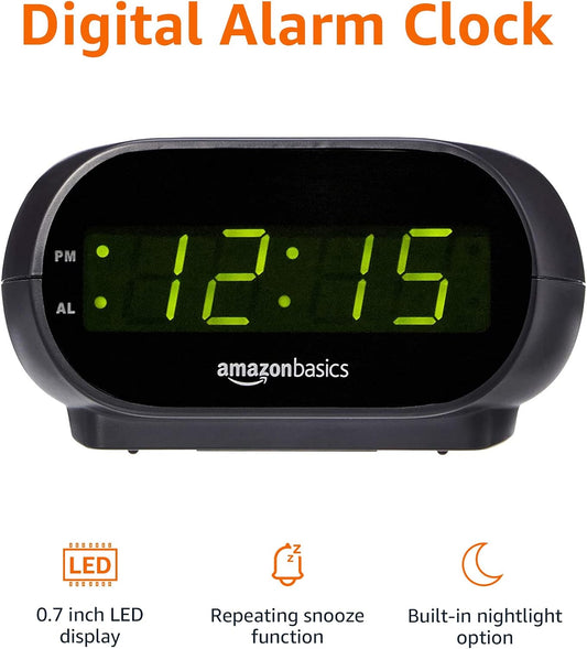 Small Digital Oval Alarm Clock with LED Display, Nightlight, Snooze Function & Battery Backup, Black, 4.5 x 3.5 x 2.4 Inches
