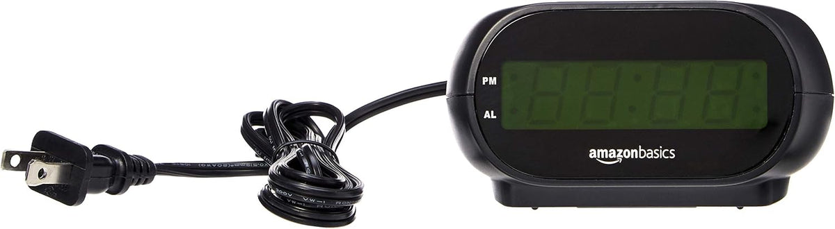 Small Digital Oval Alarm Clock with LED Display, Nightlight, Snooze Function & Battery Backup, Black, 4.5 x 3.5 x 2.4 Inches