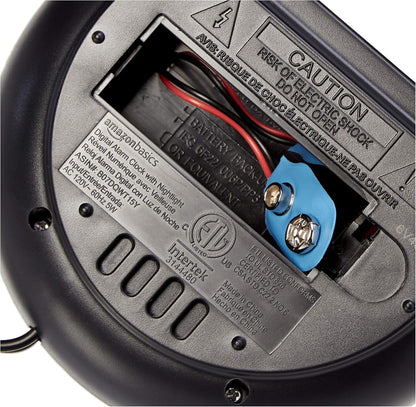 Small Digital Oval Alarm Clock with LED Display, Nightlight, Snooze Function & Battery Backup, Black, 4.5 x 3.5 x 2.4 Inches
