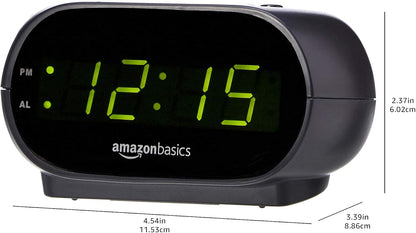 Small Digital Oval Alarm Clock with LED Display, Nightlight, Snooze Function & Battery Backup, Black, 4.5 x 3.5 x 2.4 Inches