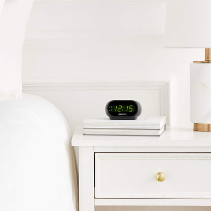 Small Digital Oval Alarm Clock with LED Display, Nightlight, Snooze Function & Battery Backup, Black, 4.5 x 3.5 x 2.4 Inches