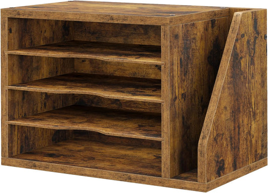 Wooden Mail Organizer, Desk Organizer with 3 Adjustable Shelves