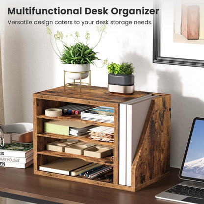 Wooden Mail Organizer, Desk Organizer with 3 Adjustable Shelves