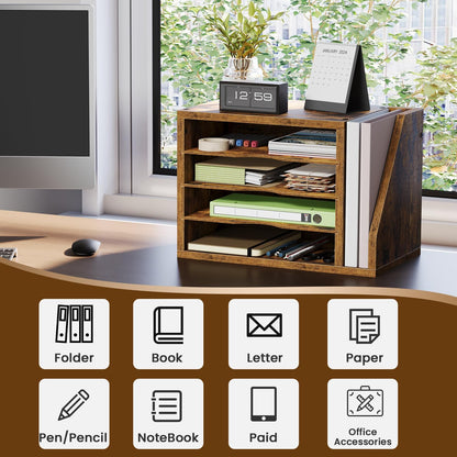 Wooden Mail Organizer, Desk Organizer with 3 Adjustable Shelves