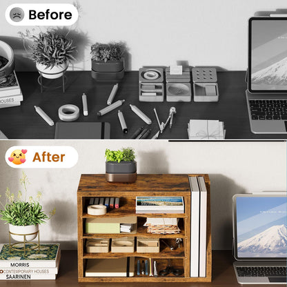Wooden Mail Organizer, Desk Organizer with 3 Adjustable Shelves