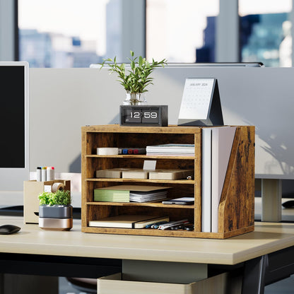 Wooden Mail Organizer, Desk Organizer with 3 Adjustable Shelves