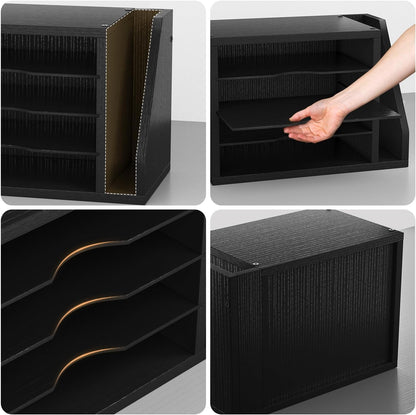 Wooden Mail Organizer, Desk Organizer with 3 Adjustable Shelves