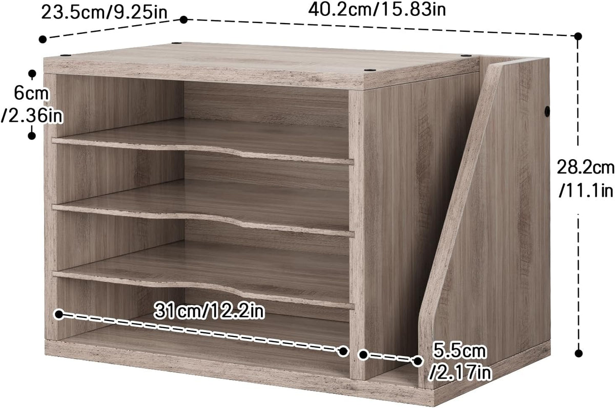 Wooden Mail Organizer, Desk Organizer with 3 Adjustable Shelves