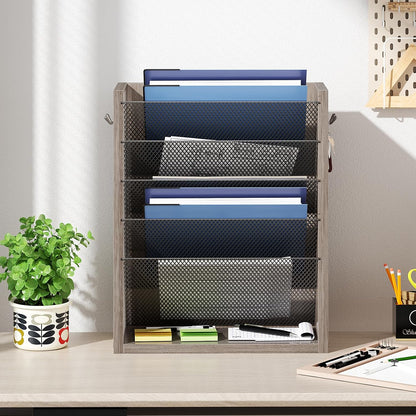 Wooden Mail Organizer, Desk Organizer with 3 Adjustable Shelves