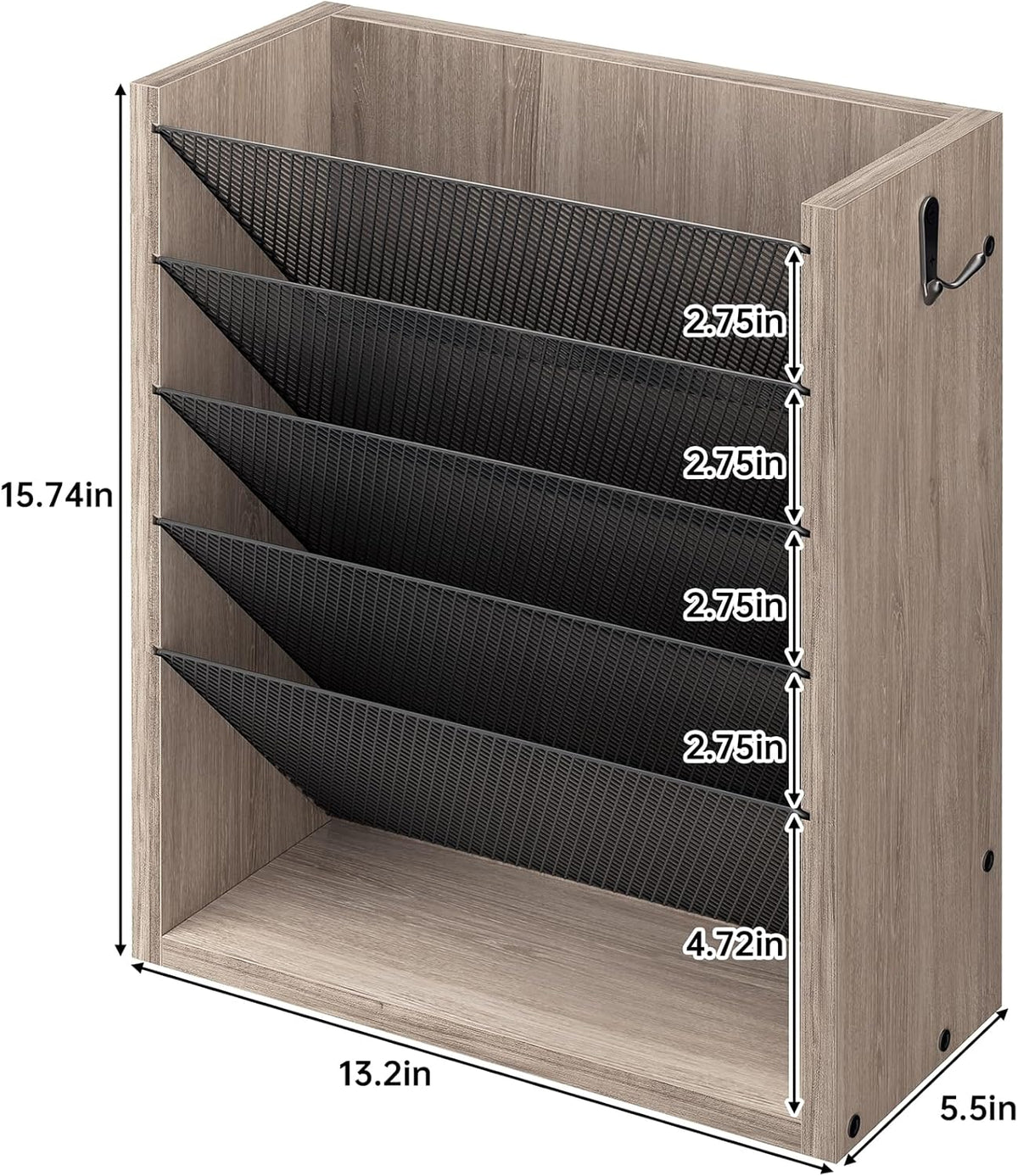 Wooden Mail Organizer, Desk Organizer with 3 Adjustable Shelves