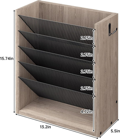 Wooden Mail Organizer, Desk Organizer with 3 Adjustable Shelves