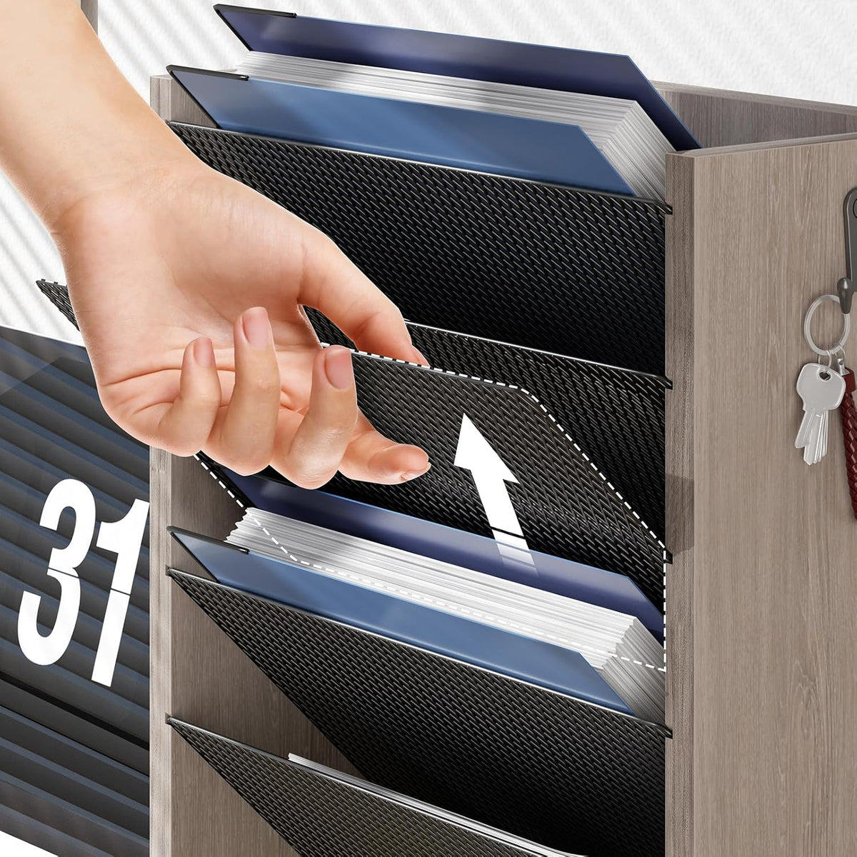 Wooden Mail Organizer, Desk Organizer with 3 Adjustable Shelves