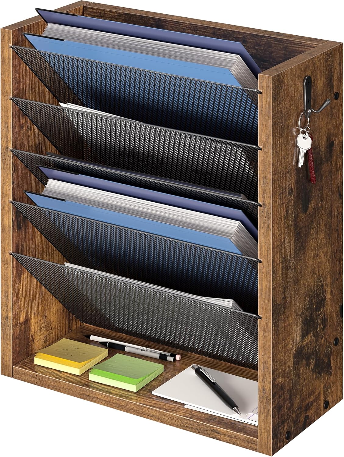 Wooden Mail Organizer, Desk Organizer with 3 Adjustable Shelves