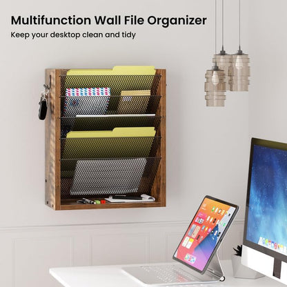 Wooden Mail Organizer, Desk Organizer with 3 Adjustable Shelves