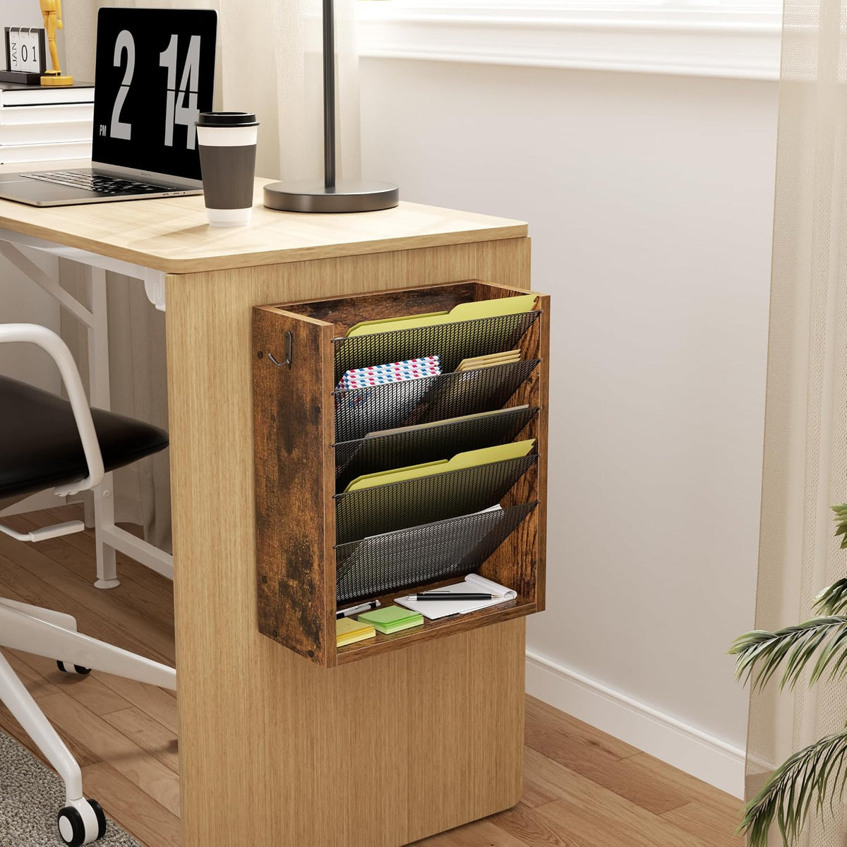 Wooden Mail Organizer, Desk Organizer with 3 Adjustable Shelves