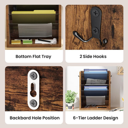 Wooden Mail Organizer, Desk Organizer with 3 Adjustable Shelves