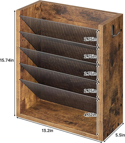 Wooden Mail Organizer, Desk Organizer with 3 Adjustable Shelves