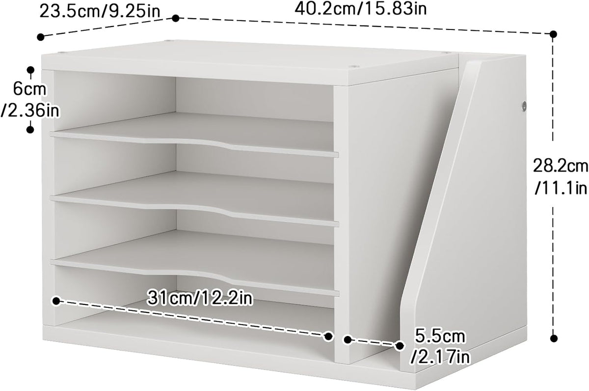 Wooden Mail Organizer, Desk Organizer with 3 Adjustable Shelves