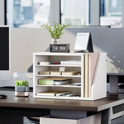 Wooden Mail Organizer, Desk Organizer with 3 Adjustable Shelves