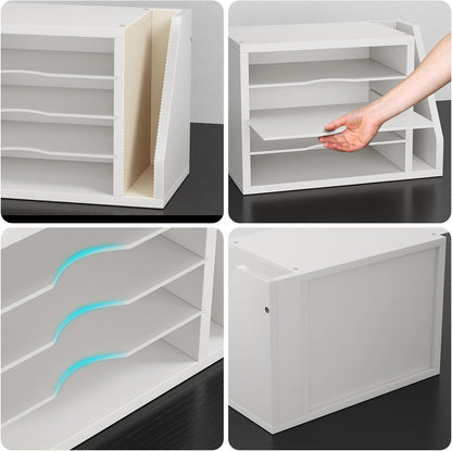 Wooden Mail Organizer, Desk Organizer with 3 Adjustable Shelves