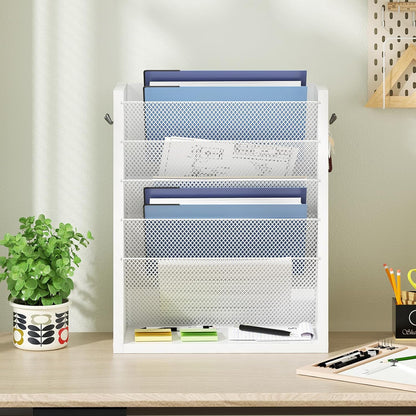 Wooden Mail Organizer, Desk Organizer with 3 Adjustable Shelves