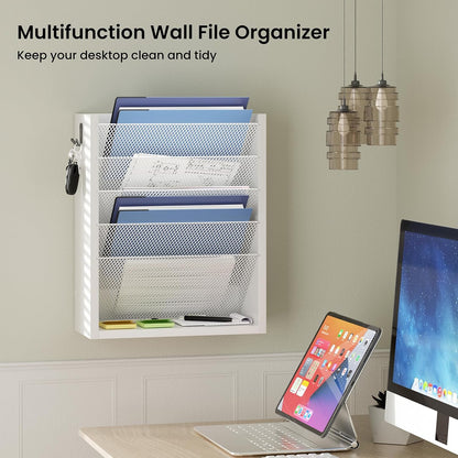 Wooden Mail Organizer, Desk Organizer with 3 Adjustable Shelves