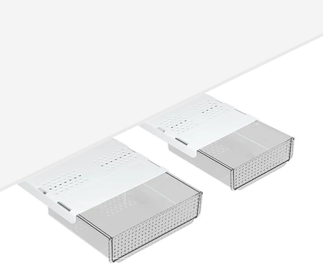 Slide and Stash Under Desk Drawers Office Organizer 2-Pack Small and Medium – Office Organization Drawer Slides Include Adhesive Tape – Easy DIY Installation for Desk Organization, Cupboard, Wardrobe