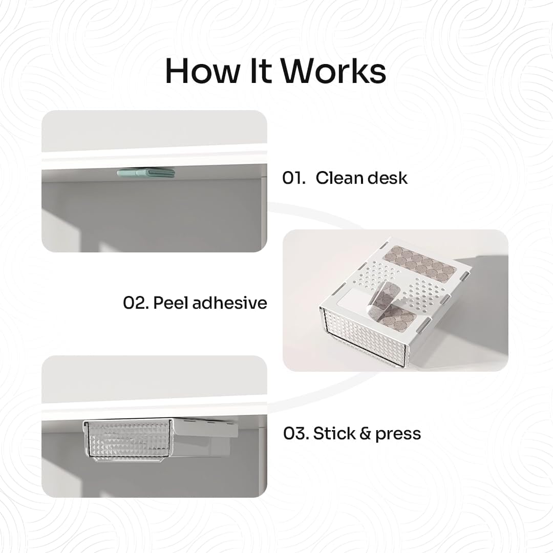 Slide and Stash Under Desk Drawers Office Organizer 2-Pack Small and Medium – Office Organization Drawer Slides Include Adhesive Tape – Easy DIY Installation for Desk Organization, Cupboard, Wardrobe