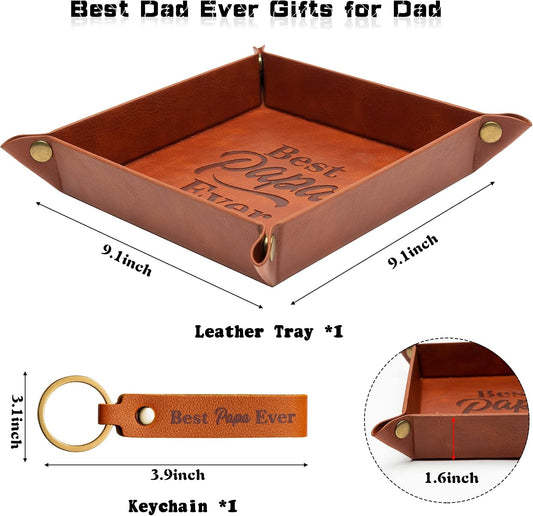 Best Papa Ever PU Valet Tray and Keychain Desktop Storage Organizer