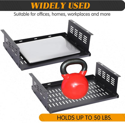 Under Desk Computer Mount for Small Form Factor SFF Computers and Pcs, Using Space 16.7" x H 4.75" x D 12" Mount Shelf Organizer for Office Home Workstation Gaming Stand up Desk