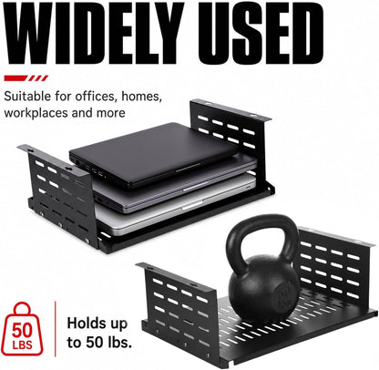 Under Desk Computer Mount for Small Form Factor SFF Computers and Pcs, Using Space 16.7" x H 4.75" x D 12" Mount Shelf Organizer for Office Home Workstation Gaming Stand up Desk
