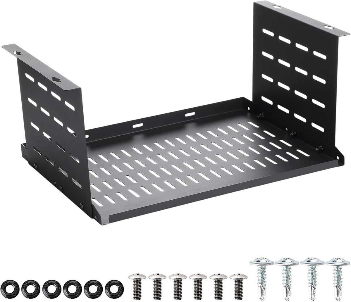 Under Desk Computer Mount for Small Form Factor SFF Computers and Pcs, Using Space 16.7" x H 4.75" x D 12" Mount Shelf Organizer for Office Home Workstation Gaming Stand up Desk