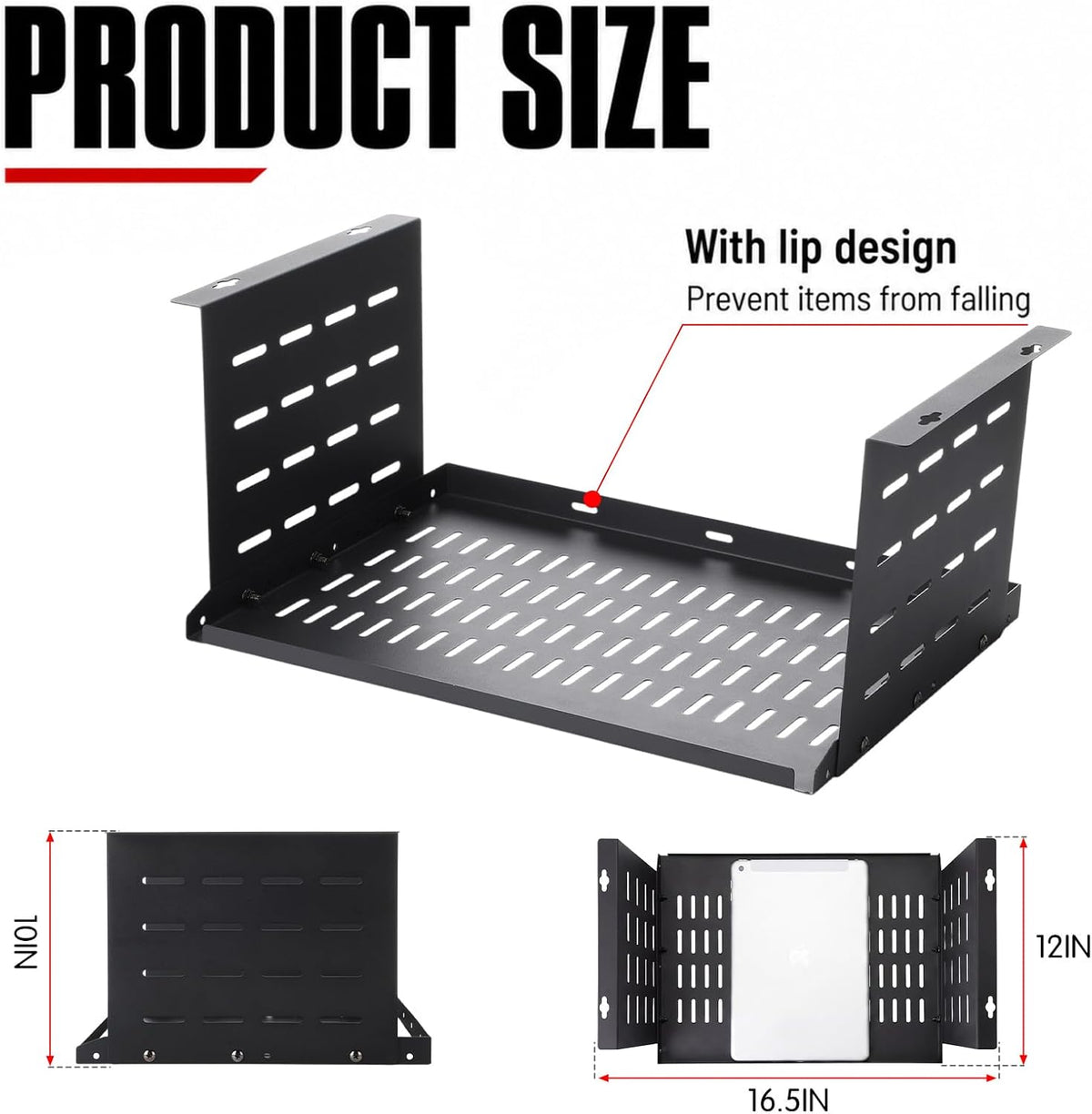 Under Desk Computer Mount for Small Form Factor SFF Computers and Pcs, Using Space 16.7" x H 4.75" x D 12" Mount Shelf Organizer for Office Home Workstation Gaming Stand up Desk