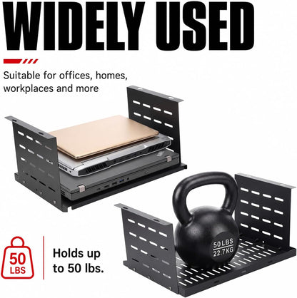 Under Desk Computer Mount for Small Form Factor SFF Computers and Pcs, Using Space 16.7" x H 4.75" x D 12" Mount Shelf Organizer for Office Home Workstation Gaming Stand up Desk