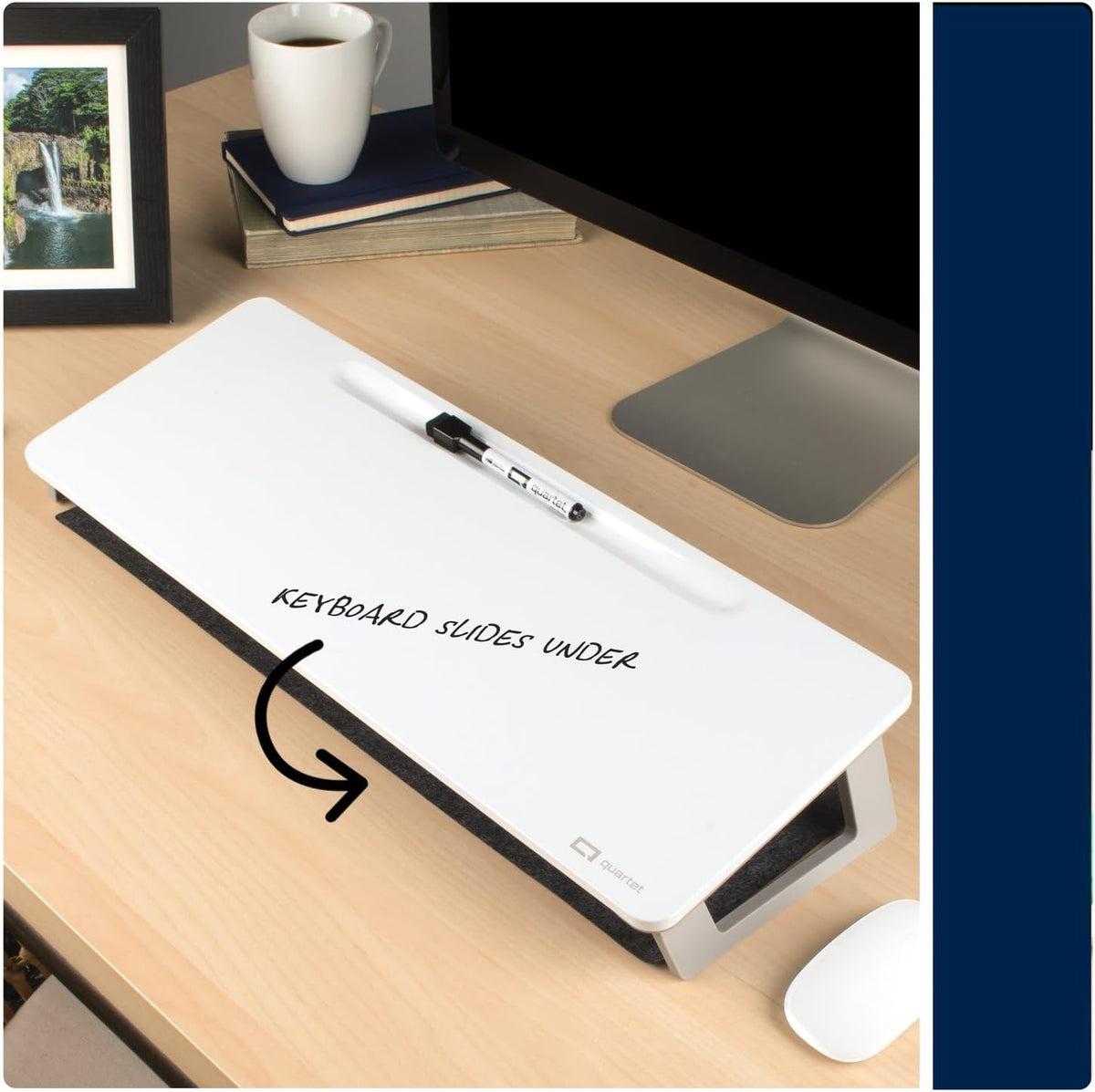 Dry Erase White Board, Magnetic Desktop Computer Pad for Notetaking, 21" x 7-3/4” Whiteboard, 1 Dry Erase Marker and Keyboard Pad, White Surface (Q090F01-R)
