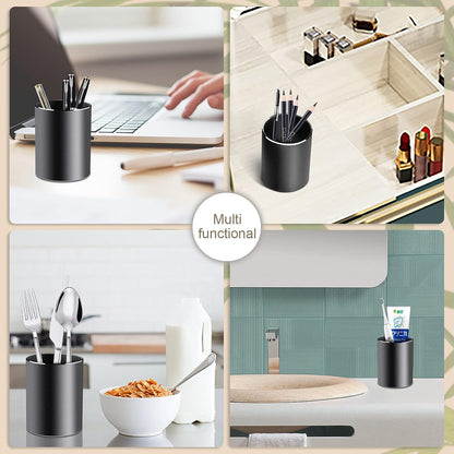 Metal Pen Holder Aluminum Pencil Holder for desk, Round Desktop Organizer and Black Pencil Cup for Office, School, Home and Stationary Supplies (3.15 x 3.15 x 3.94 Inches)