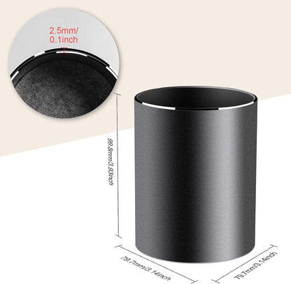 Metal Pen Holder Aluminum Pencil Holder for desk, Round Desktop Organizer and Black Pencil Cup for Office, School, Home and Stationary Supplies (3.15 x 3.15 x 3.94 Inches)