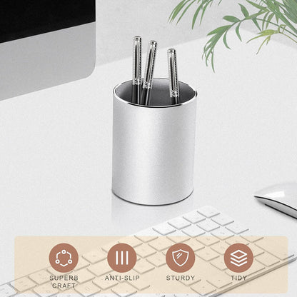 Metal Pen Holder Aluminum Pencil Holder for desk, Round Desktop Organizer and Black Pencil Cup for Office, School, Home and Stationary Supplies (3.15 x 3.15 x 3.94 Inches)