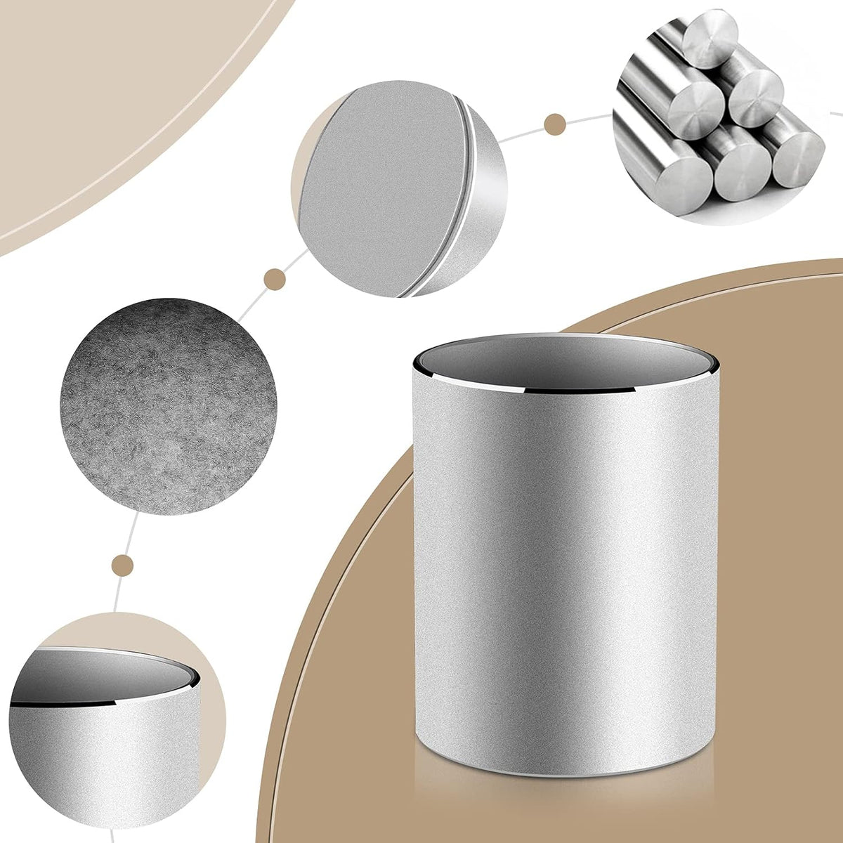 Metal Pen Holder Aluminum Pencil Holder for desk, Round Desktop Organizer and Black Pencil Cup for Office, School, Home and Stationary Supplies (3.15 x 3.15 x 3.94 Inches)