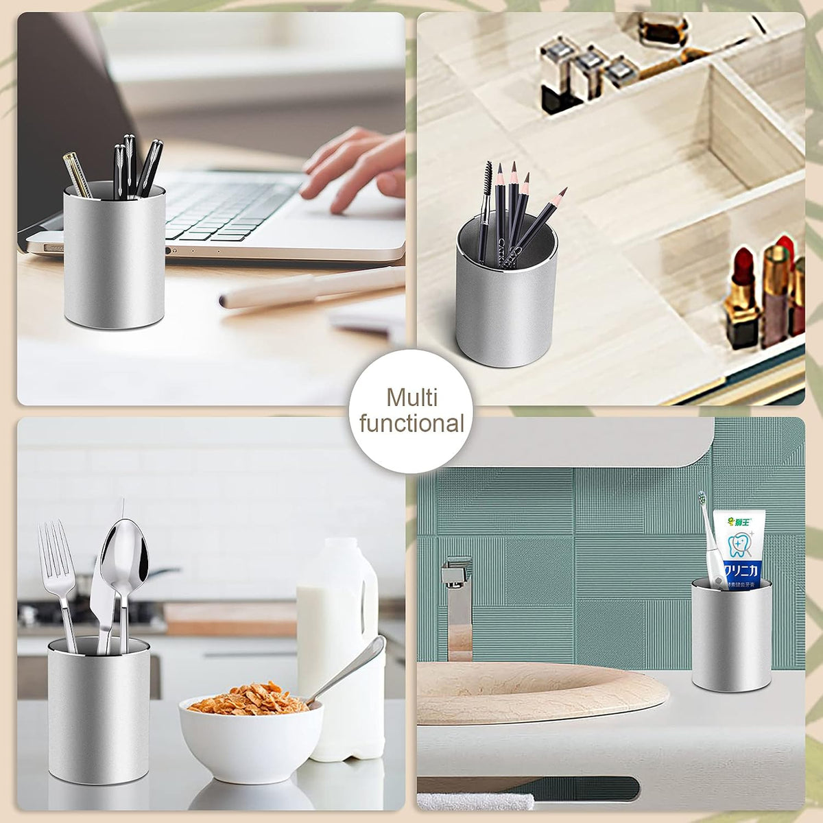 Metal Pen Holder Aluminum Pencil Holder for desk, Round Desktop Organizer and Black Pencil Cup for Office, School, Home and Stationary Supplies (3.15 x 3.15 x 3.94 Inches)